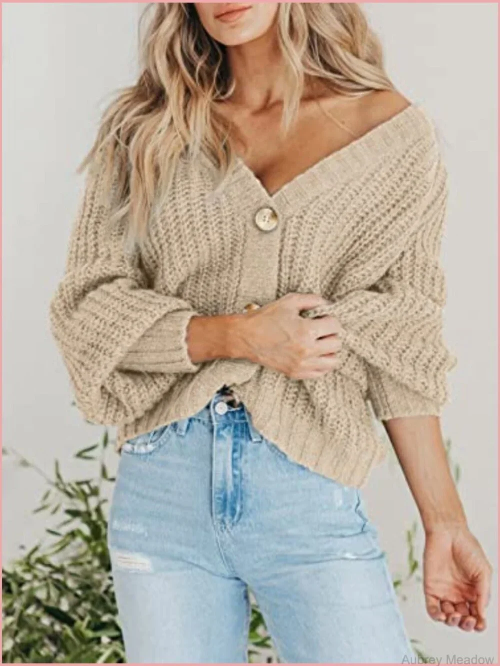 Chunky Knit Open Front Cardigan Long Sleeve Button Loose Short Sweater Outerwear - Picture 2 of 7